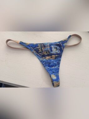 Blue Patterned Women's Bikini Bottom - Strappy Sides